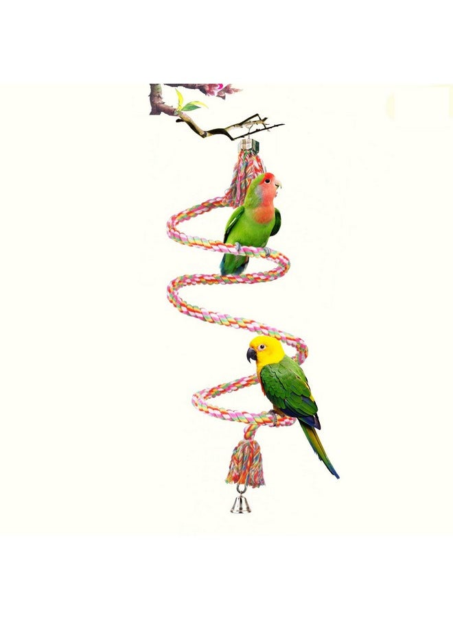 SunGrow - SunGrow Rope Perch for Parrots, 59 Inches Metre Long, Bungee Bird Toy, Brightly Colored Handmade Chew Toy, Spiral Design with Jingling Bell - Image 1