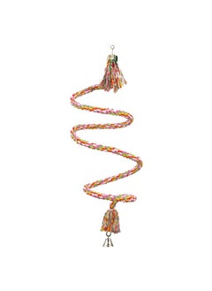 SunGrow SunGrow Rope Perch for Parrots, 59 Inches Metre Long, Bungee Bird Toy, Brightly Colored Handmade Chew Toy, Spiral Design with Jingling Bell  - Image 2