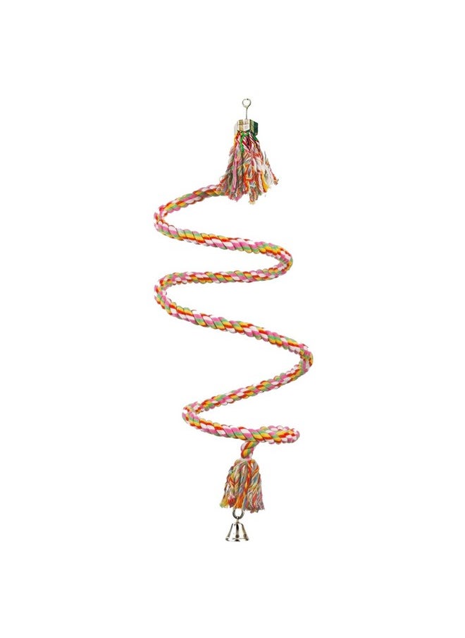 SunGrow - SunGrow Rope Perch for Parrots, 59 Inches Metre Long, Bungee Bird Toy, Brightly Colored Handmade Chew Toy, Spiral Design with Jingling Bell - Image 1