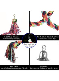 SunGrow SunGrow Rope Perch for Parrots, 59 Inches Metre Long, Bungee Bird Toy, Brightly Colored Handmade Chew Toy, Spiral Design with Jingling Bell  - Image 4