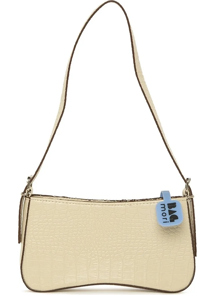 Bagmori Cream Mold Crocodile Baguette with Hand Holder