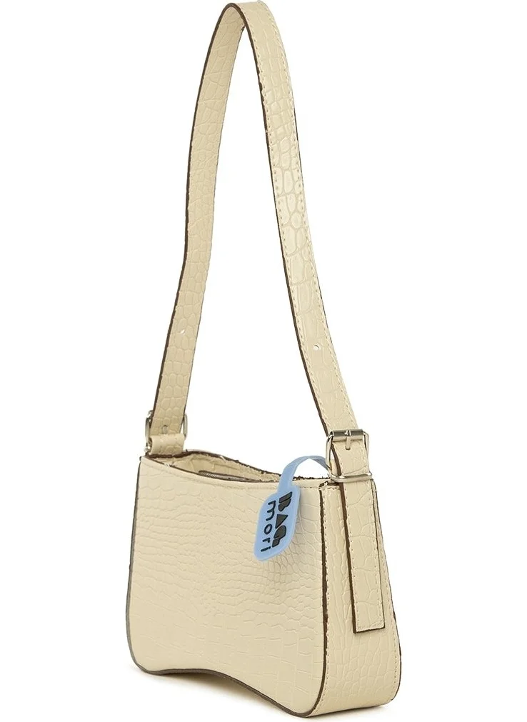 Bagmori Cream Mold Crocodile Baguette with Hand Holder