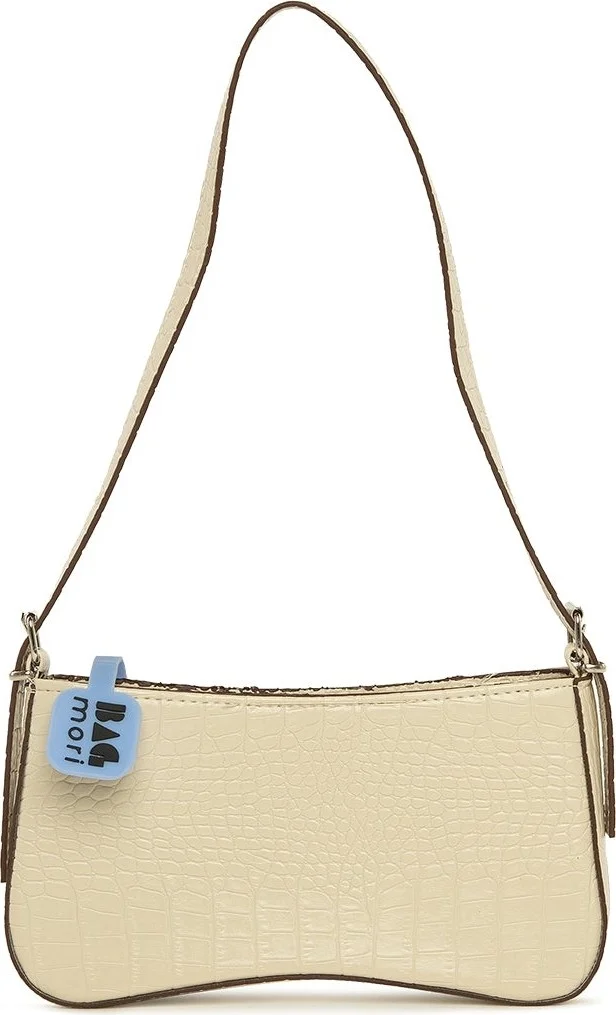 Bagmori Cream Mold Crocodile Baguette with Hand Holder