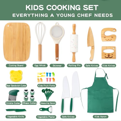 Busy edition 20 PCS Kids Safe Knife Set for Real Cooking Montessori Kitchen Tools for Toddlers Cooking Baking Set for Little Chefs Kids Kitchen Knife Crinkle Cutter Kid Apron for Girls Boys - Image 5