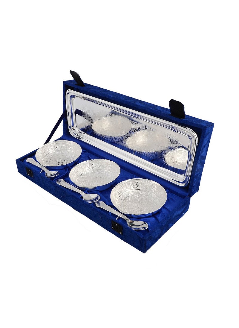 AC ANAND CRAFTS AC ANAND CRAFTS Silver Plated Brass Bowl Set with Spoon and Tray for Best for Gifting Anniversory Return Gift Diwali New Year Christmas  - Image 1