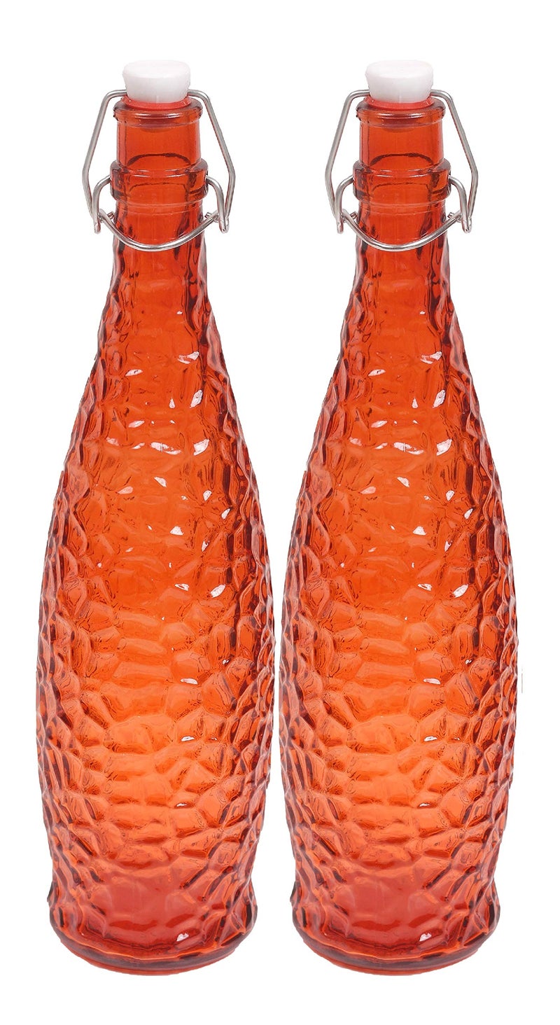 Machak Crick Glass Water Bottle For Fridge 1 ltr (Orange, Set of 2) - Image 5