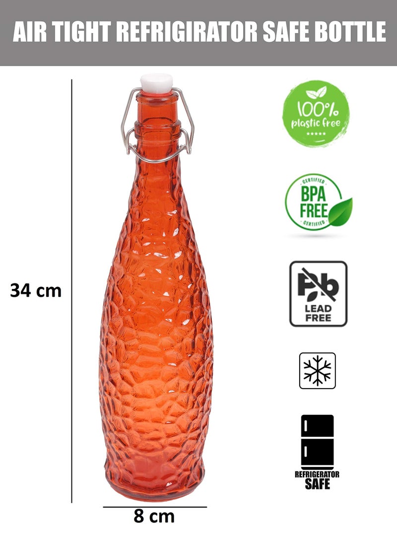 Machak Crick Glass Water Bottle For Fridge 1 ltr (Orange, Set of 2) - Image 2