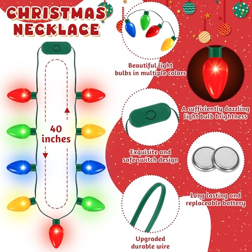 QZYL 2 Pack Christmas Light Necklace Colorful Christmas Accessories 9 LED Bulbs Light Up Necklace with 3 Flash Modes Ugly Sweater Lights for Xmas New Year Party Favor Supplies Accessories - Image 3