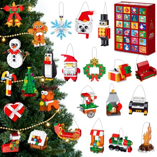 HOGOKIDS 2025 Advent Calendar Christmas Ornaments Building Set 24 Days Countdown Hanging Christmas Tree Decor Wreath Santa Snowman Xmas Gift Stocking Stuffer Building Toys for Kids Boys Girls Ages 6 - Image 1