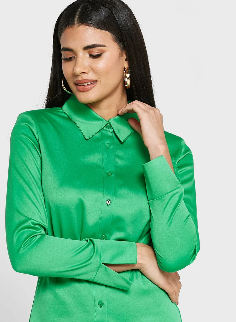 GLAMOROUS Satin Green Mini Dress