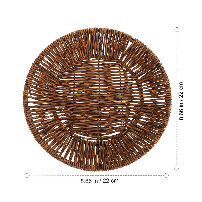 Round Shallow Woven Fruit Basket Imitation Rattan Kitchen Countertop Display Storage - Image 3