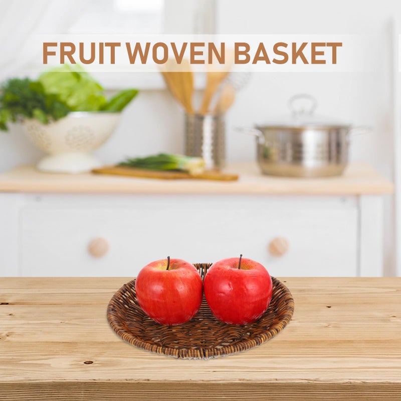 Round Shallow Woven Fruit Basket Imitation Rattan Kitchen Countertop Display Storage - Image 5