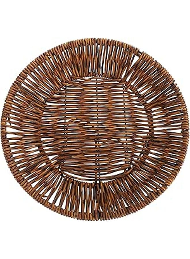Round Shallow Woven Fruit Basket Imitation Rattan Kitchen Countertop Display Storage - Image 1