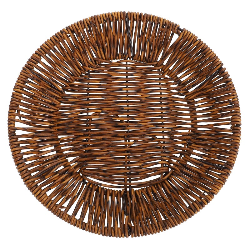Round Shallow Woven Fruit Basket Imitation Rattan Kitchen Countertop Display Storage - Image 2