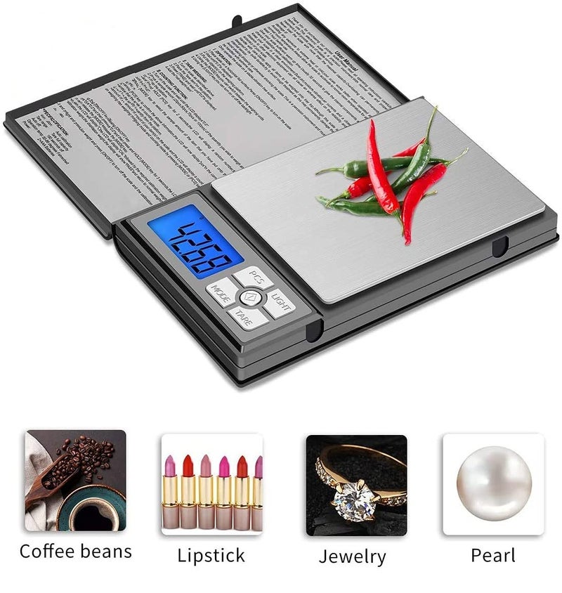 Dayish Digital Pocket Weighing Scale | Notebook Electronic Weight Scale Jewelry/Gold/Jewellery/Diamond Digital Weight Machine (0.1 g to 600 g, Black) - Image 2
