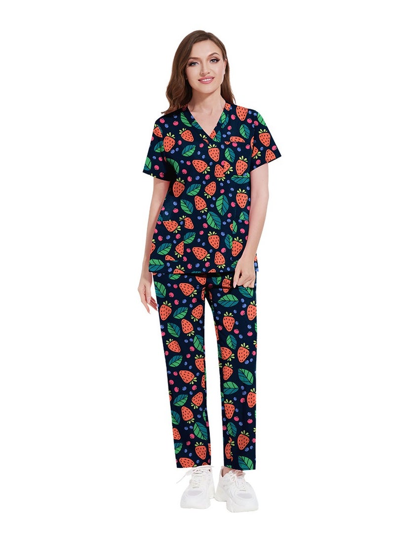 KUYING New V-neck Printed Slim Fit Short Sleeved Pants For Hospital And Clinic Work Clothes  - Image 1