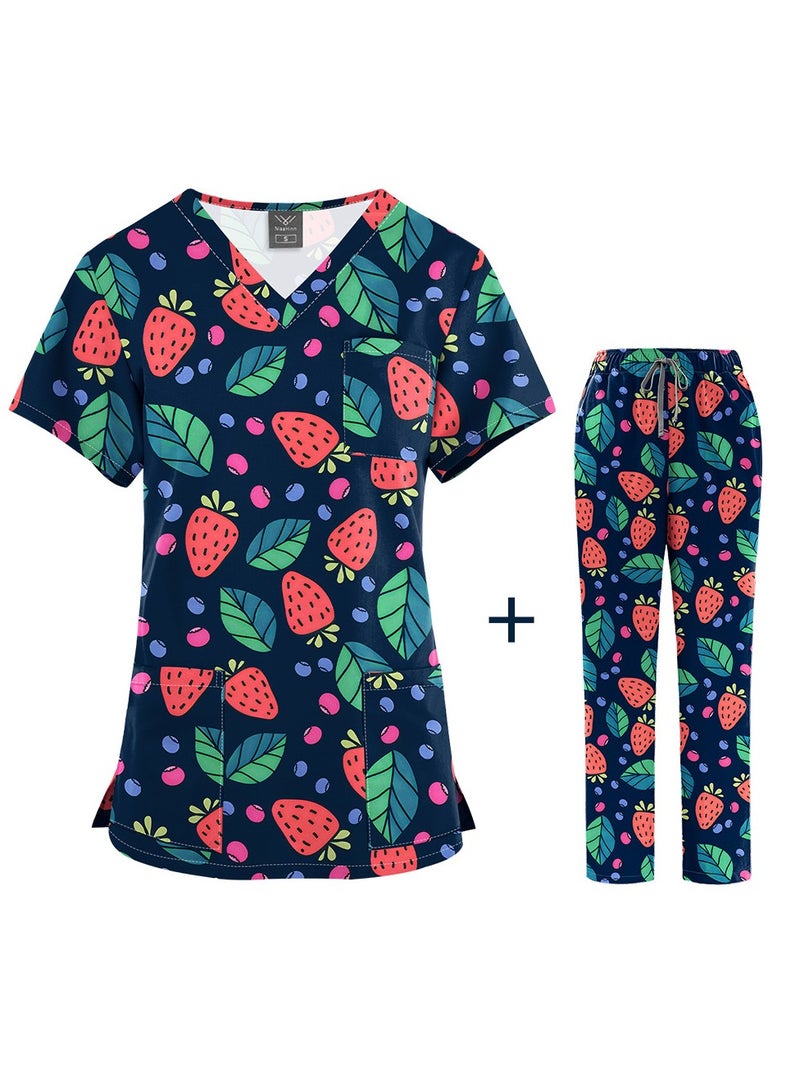 KUYING New V-neck Printed Slim Fit Short Sleeved Pants For Hospital And Clinic Work Clothes  - Image 2