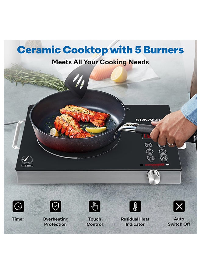 SONASHI Infrared Ceramic Cooker with Strong Anti-Pressure Crystallite Glass Plate | Safe Use with No Radiation | Sleek Design with Cool Touch Handle 2000 W SIS-016N Black - Image 2