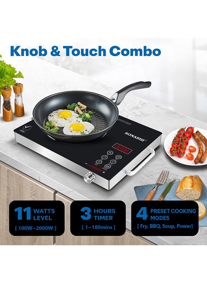 SONASHI Infrared Ceramic Cooker with Strong Anti-Pressure Crystallite Glass Plate | Safe Use with No Radiation | Sleek Design with Cool Touch Handle 2000 W SIS-016N Black - Image 4