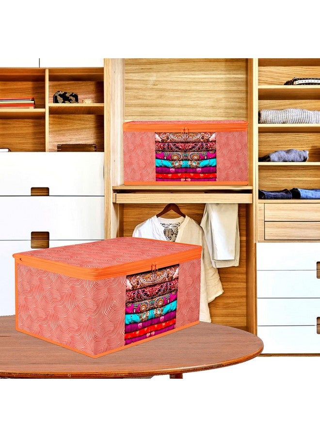 Kuber Industries Kuber Industries Saree Cover Bag | Zip Closure Saree Cover Bag | Clothes Storage Bag | Wardrobe Organiser | Transparent Window Saree Cover Bag | Lahariya-Design | 9 inch | Pack of 6 | Orange - Image 5
