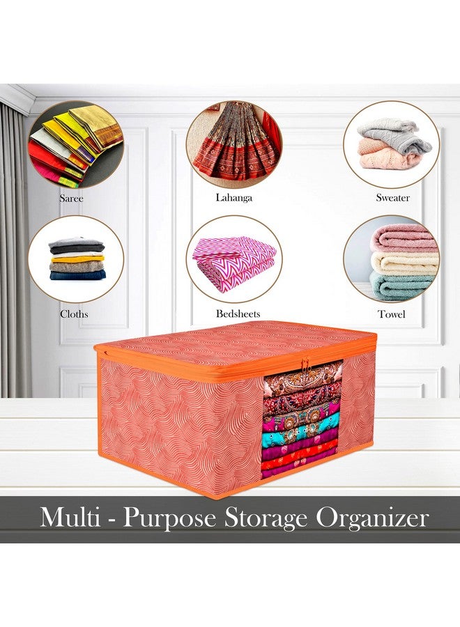 Kuber Industries Kuber Industries Saree Cover Bag | Zip Closure Saree Cover Bag | Clothes Storage Bag | Wardrobe Organiser | Transparent Window Saree Cover Bag | Lahariya-Design | 9 inch | Pack of 6 | Orange - Image 4