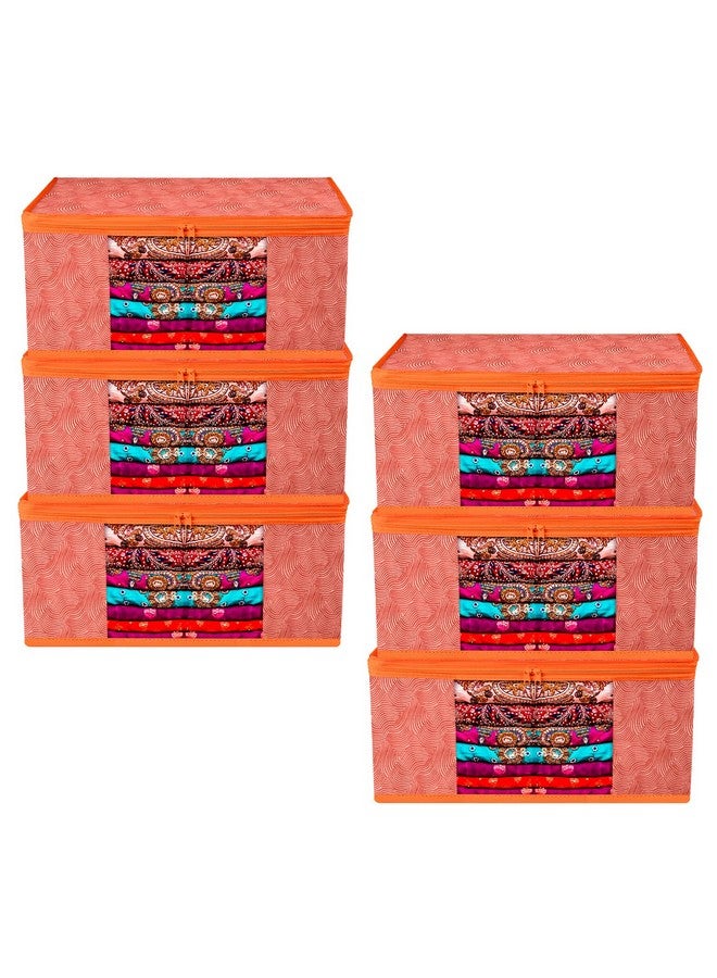 Kuber Industries Kuber Industries Saree Cover Bag | Zip Closure Saree Cover Bag | Clothes Storage Bag | Wardrobe Organiser | Transparent Window Saree Cover Bag | Lahariya-Design | 9 inch | Pack of 6 | Orange - Image 1