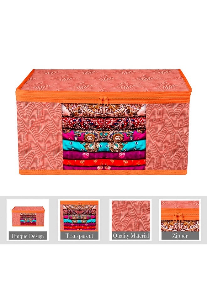 Kuber Industries Kuber Industries Saree Cover Bag | Zip Closure Saree Cover Bag | Clothes Storage Bag | Wardrobe Organiser | Transparent Window Saree Cover Bag | Lahariya-Design | 9 inch | Pack of 6 | Orange - Image 2