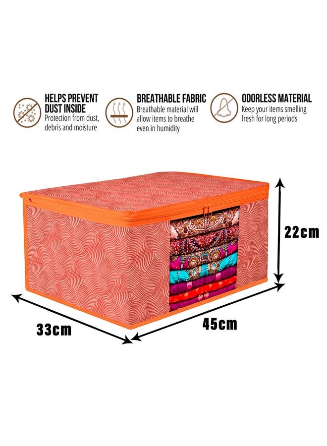 Kuber Industries Kuber Industries Saree Cover Bag | Zip Closure Saree Cover Bag | Clothes Storage Bag | Wardrobe Organiser | Transparent Window Saree Cover Bag | Lahariya-Design | 9 inch | Pack of 6 | Orange - Image 3
