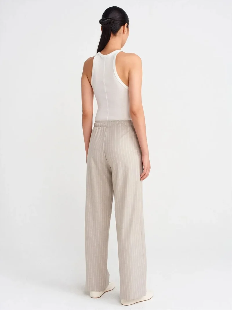 ديلفين DILVIN Striped Wide-leg Woven Trousers