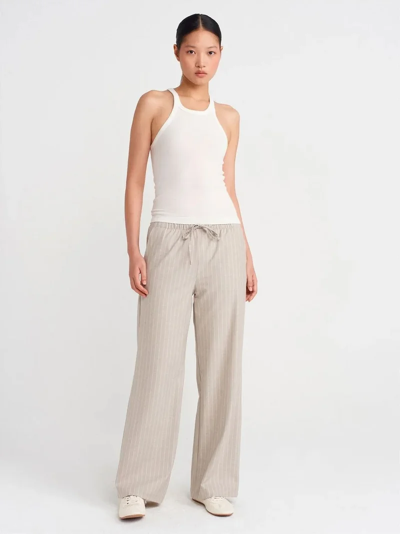 ديلفين DILVIN Striped Wide-leg Woven Trousers