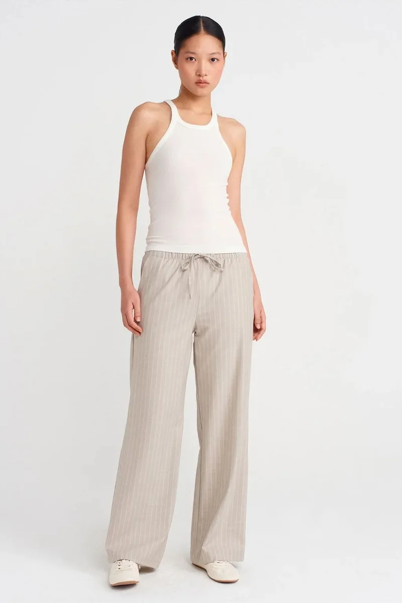 DILVIN Striped Wide-leg Woven Trousers