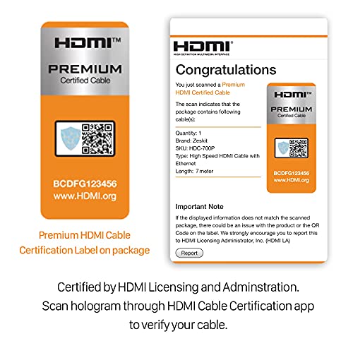 Zeskit Premium HDMI Certified 4K (23ft/ 7m) CL3 in Wall High Speed with Ethernet HDMI 2.0b Cable, Compatible with Dolby Vision 4K 60Hz ARC HDR 18Gbps HDCP 2.2 - Image 2