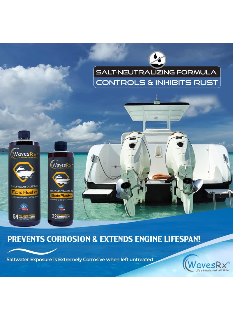 WAVESRX WAVESRX Salt-Neutralizing Boat & Jet Ski Motor Flush + Protectant (EpicFlush+) | Marine Engine Cleaner | Removes Salt for Boats | Protective Coating - Prevents Salt Buildup & Corrosion | Engine Flush  - Image 2