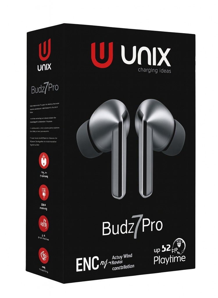 UNIX Z7 Budz 7 Pro True Wireless Earbuds | Bluetooth v5.4 Connectivity with 52Hrs Playtime | ENC Noise Cancellation for Calling | Type-C Fast Charging with Premium Crisp Sound - Image 2