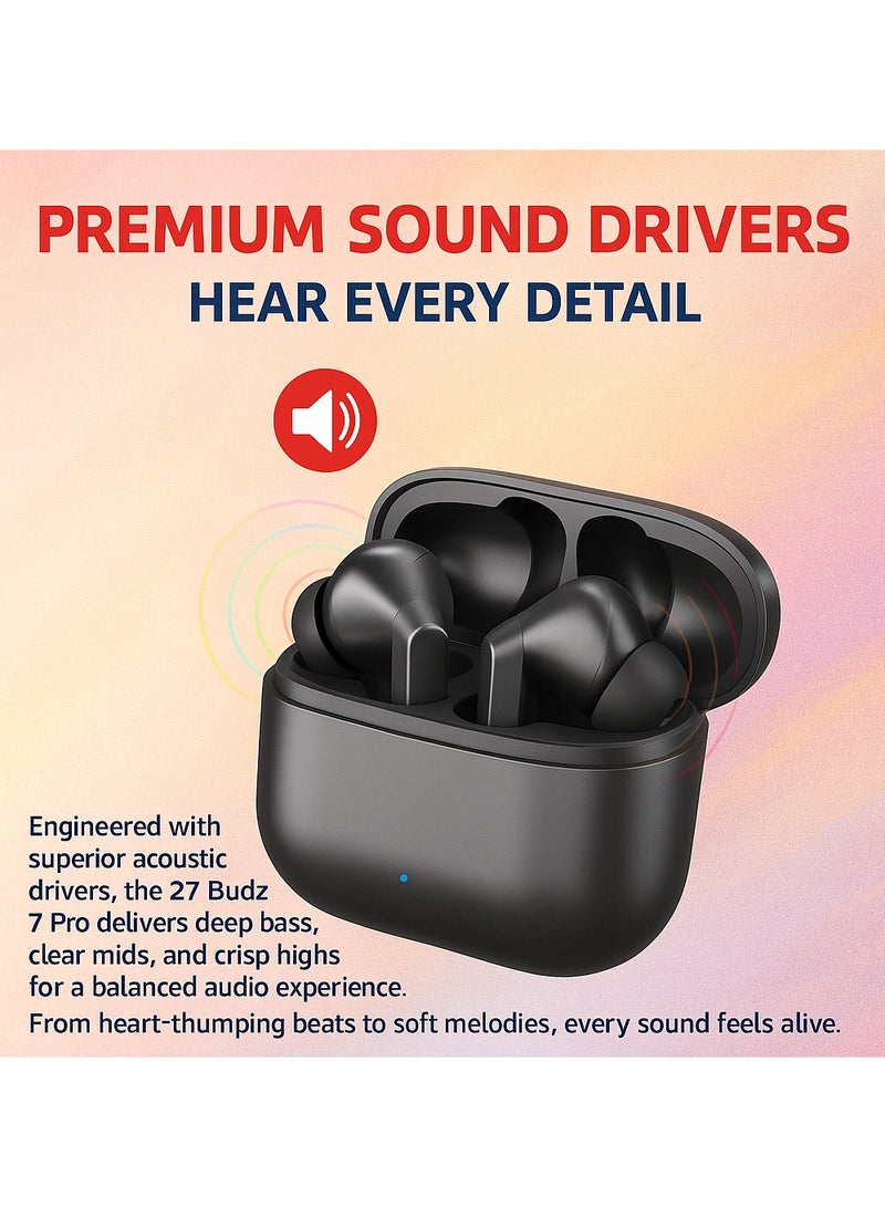 UNIX Z7 Budz 7 Pro True Wireless Earbuds | Bluetooth v5.4 Connectivity with 52Hrs Playtime | ENC Noise Cancellation for Calling | Type-C Fast Charging with Premium Crisp Sound - Image 5