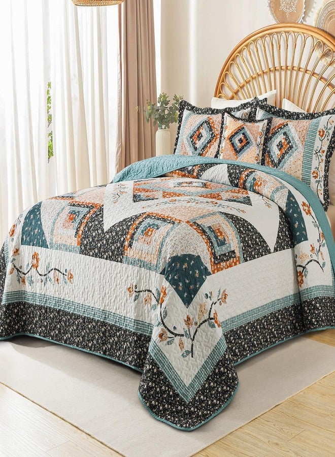 BEDIFANY Cotton King Size Quilt Comforter Set, Lightweight King Quilt Bedding Set (98 x 106 inch) Garden Style Floral Cotton Bedspread Coverlet Set for Bed Decorations - All Seasons, 3 Pieces - Image 1