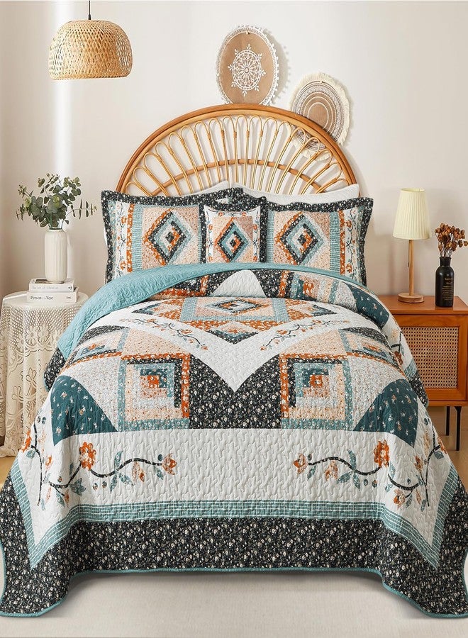 BEDIFANY Cotton King Size Quilt Comforter Set, Lightweight King Quilt Bedding Set (98 x 106 inch) Garden Style Floral Cotton Bedspread Coverlet Set for Bed Decorations - All Seasons, 3 Pieces - Image 2