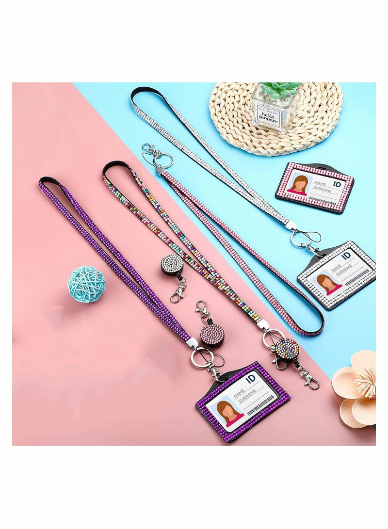 Excefore Office Badge Holder 4 Sets ID Card Case with Sparkling Rhinestone Lanyard for Teacher Nurse  - Image 4