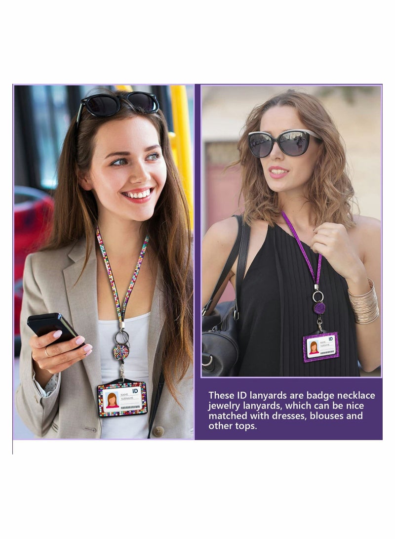 Excefore Office Badge Holder 4 Sets ID Card Case with Sparkling Rhinestone Lanyard for Teacher Nurse  - Image 2