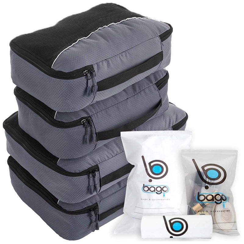 bago 7 Pcs Packing Cubes for Travel - 4 Travel Packing Cubes for Suitcases with 3 ZipLock Bags - Luggage Organizer Bags to Get Maximum Storage, Save Time & Effort to Pack (Gray) - Image 1