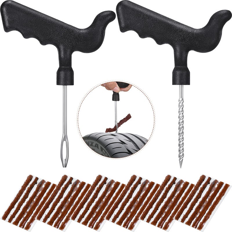 Frienda 32 Pieces Tire Repair Kit with Plug Kit T Handle Tire Repair Tools to Fix Punctures and Plug Flats for Truck Rv SUV ATV Motorcycle Car Tractor Trailer