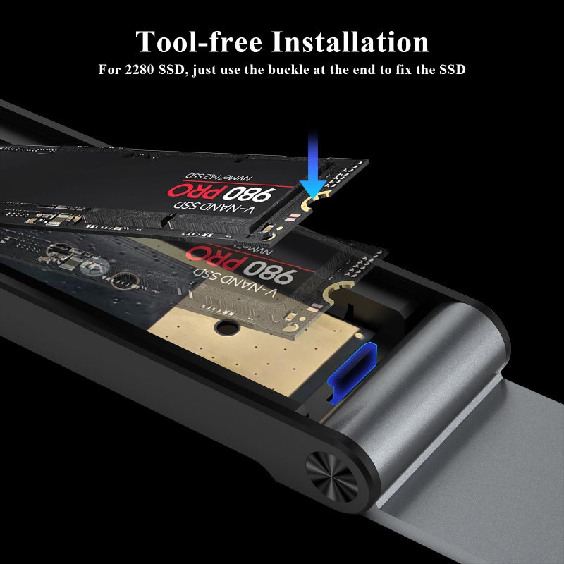 FIDECO M.2 NVMe SSD Enclosure, M.2 NVMe to USB Adapter, USB 3.2 Gen 2 (10Gbps) SSD Reader for M & M+B Key, Sandwich Style Design, Tool-Free Installation, Support UASP and Trim (Grey) - Image 5
