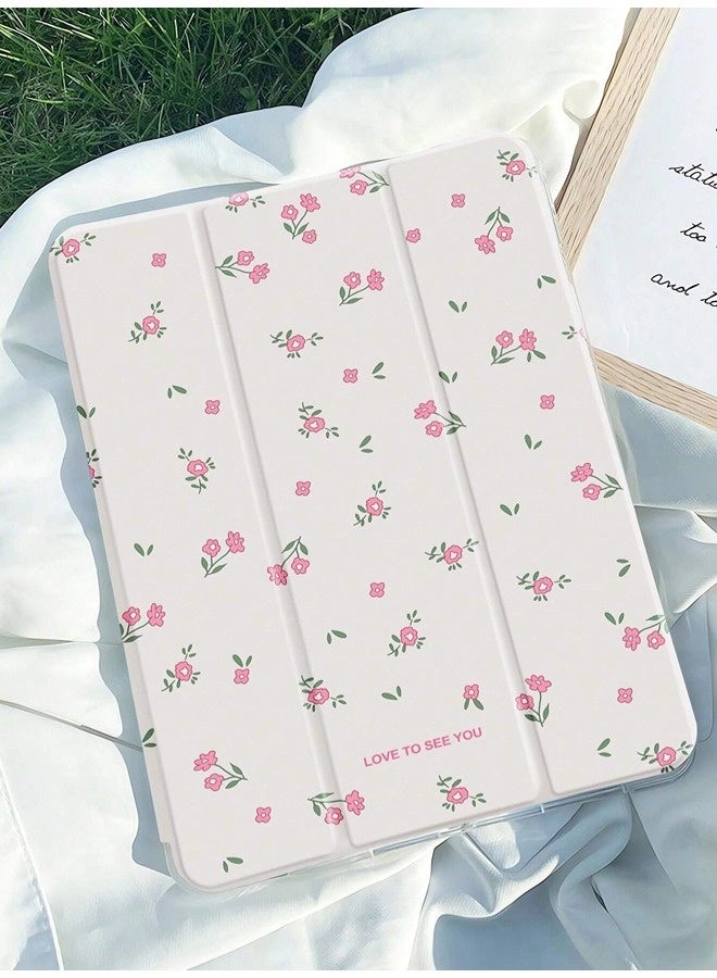 ShebSheb Pink Flower Case for iPad 9th/8th/7th 10.2 Inch Cream White Color Beautiful Floral Cute Chic Adorable Lovely Girls Kids  - Image 1