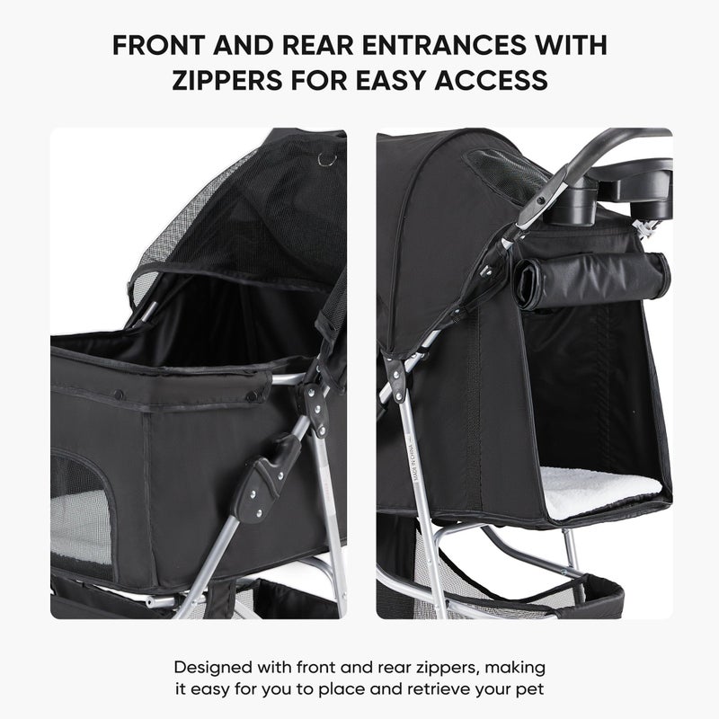 NEWBULIG 3 Wheel Pet Stroller for Dogs and Cats, Foldable, Lightweight and Durable, Ideal for Small to Medium Pets, Includes Storage Basket and Cup Holders - Image 5