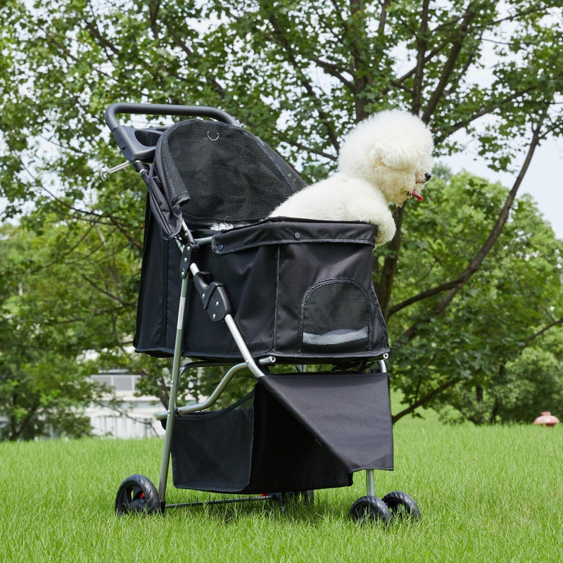 NEWBULIG 3 Wheel Pet Stroller for Dogs and Cats, Foldable, Lightweight and Durable, Ideal for Small to Medium Pets, Includes Storage Basket and Cup Holders - Image 2