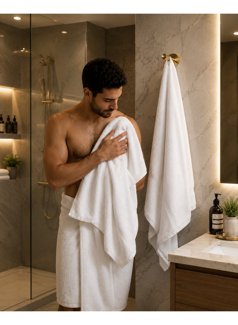 بشكير ابيض مقاس 70×140 سم قطن طبيعي مصري بجودة فندقية - Image 2