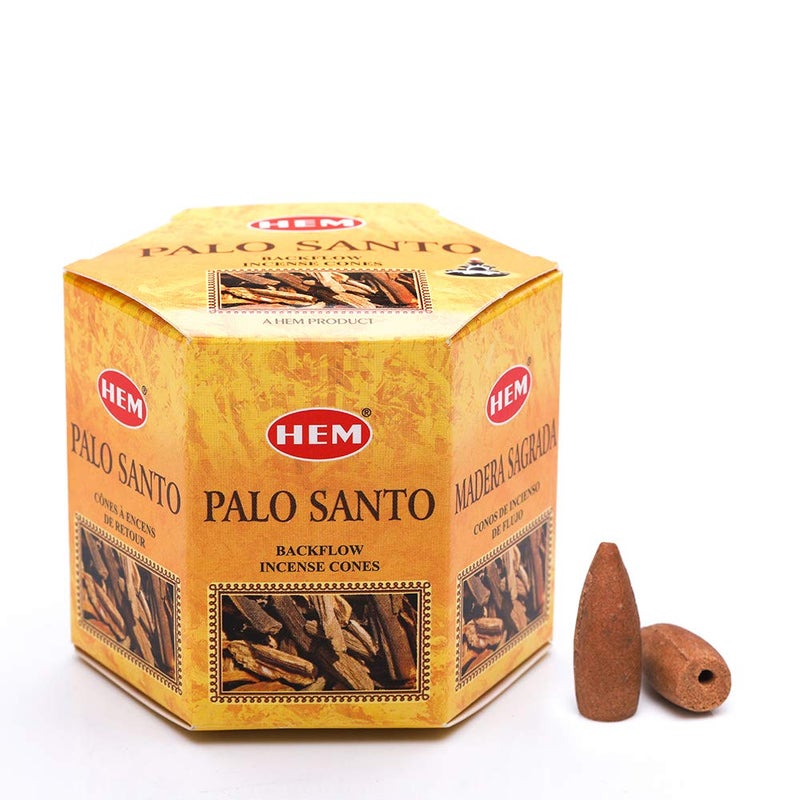 HEM Palo Santo Backflow Incense Cones 20 Aromatherapy Cones Long Lasting 40 Min BurnSingle Cone for Spa Yoga Reiki Meditation Healing Relaxation Home Fragrance