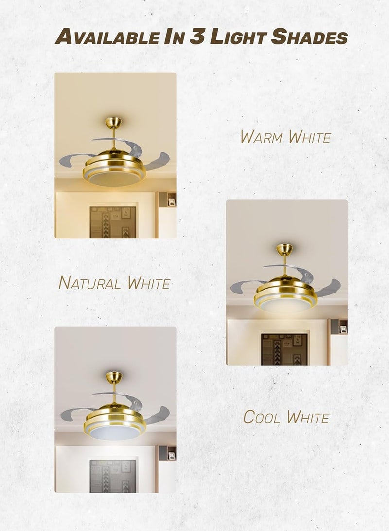 LED Ceiling Light with Fan Adjustable 3 Color with Remote Control Gold Color |LED Fan for Home and Office  - Image 3