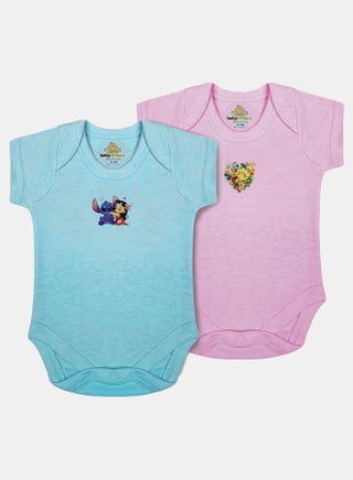 Baby Unisex Printed Short Sleeves Cotton Bodysuit (Pack Of 2)
