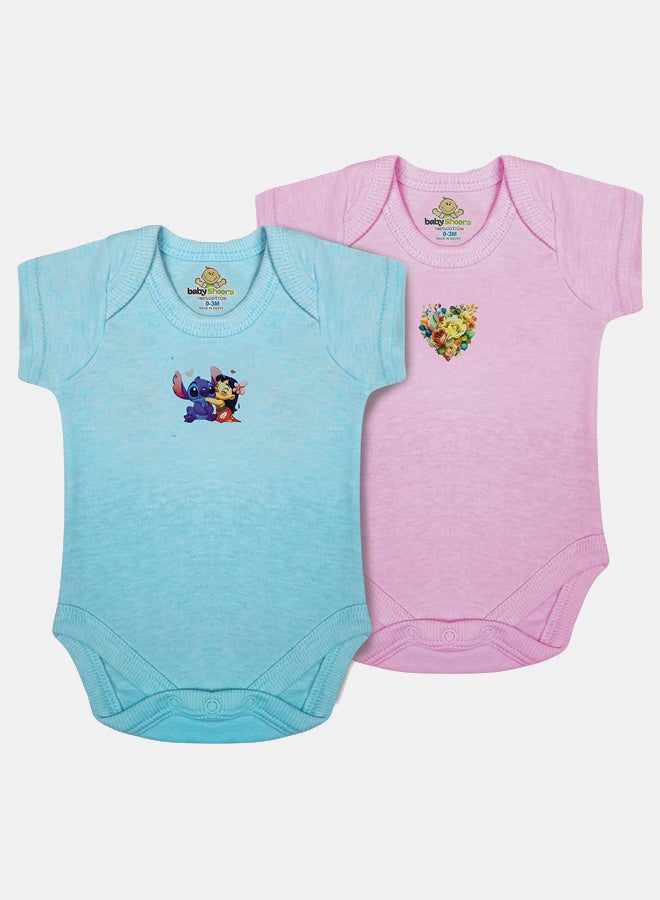 Baby Unisex Printed Short Sleeves Cotton Bodysuit (Pack Of 2)
